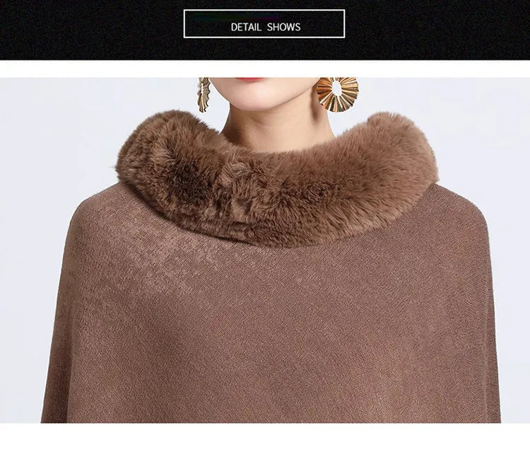 Poncho Scarf Fur Ball Decoration Shawl Faux Fur Collar Women's  Cape Fringed Asymmetric Cover Up Diamond Shawl