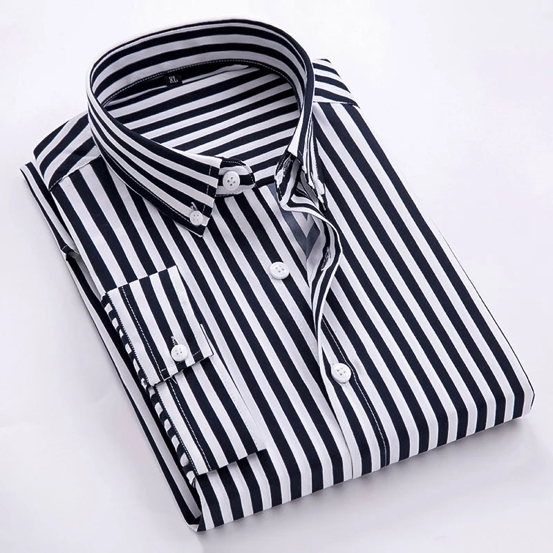 Classic Men‘s Long Sleeved Striped Casual Shirt Slim Fitted Men Cotton Business Formal Shirt