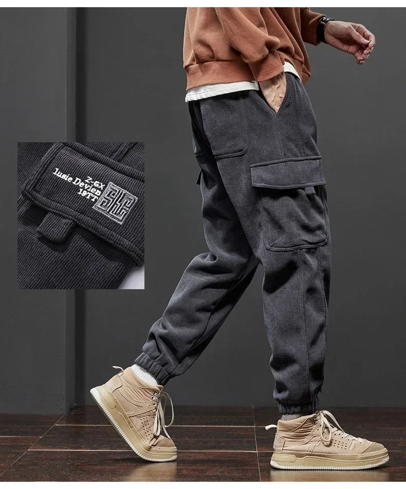 Spring Autumn New Style Elastic Waist Casual Pants for Men Stretch Straight Drawstring Harem Jogging Sports Long Pants Male