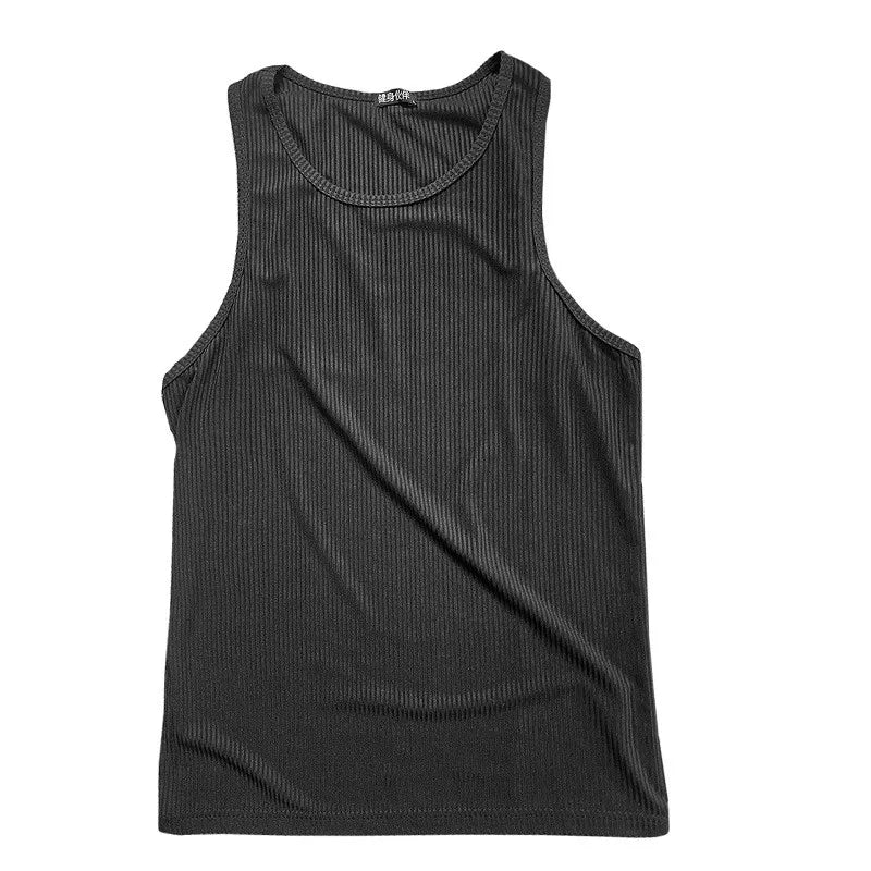 Men's vest Elasticity stripe Round Neck Oversized Sleeveless T-Shirt Gym Sports Fitness Running Training Bodybuilding Tank Top