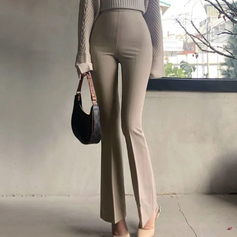 Korea Style Sexy High Waist black Flare Pants Office Lady Slim fit Fashion Women Pants Casual Trousers