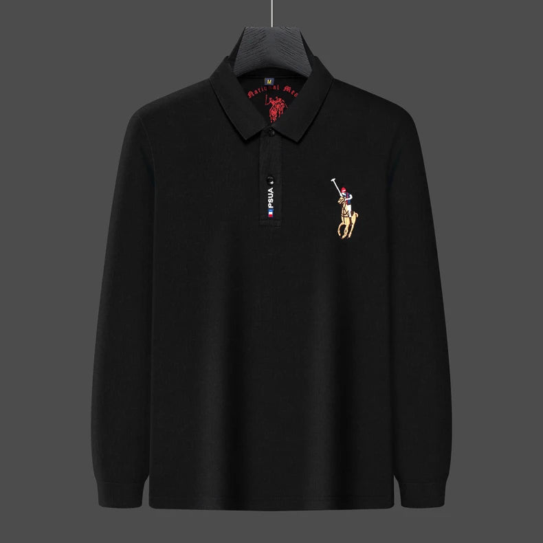 High end luxury brand exquisite embroidered polo shirt Men's long sleeve 2023 Autumn New Fashion lapel T-shirt wrinkle resistant