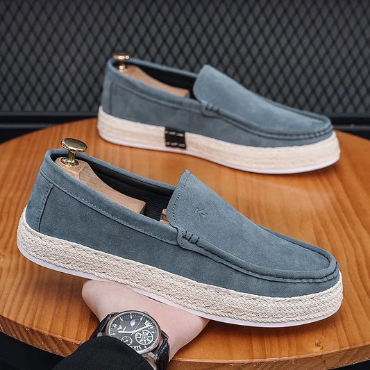 Men Loafers Shoes Summer Shoes Man New Fashion Canvas Footwear Soft Flat Comfy Flock Suede Leather Men Casual Vulcanized Shoe