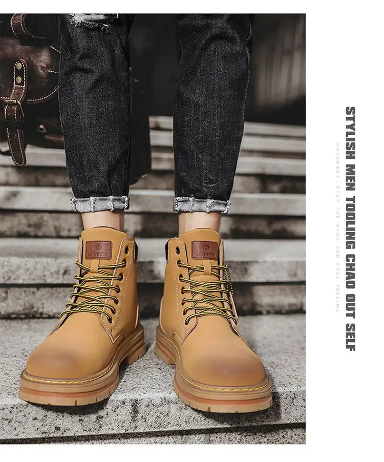 High Top Boots Men Fashion Motorcycle Ankle Walking Boots for Men Winter Boots Man Shoes Lace-Up Botas Hombre Spring Work Boots