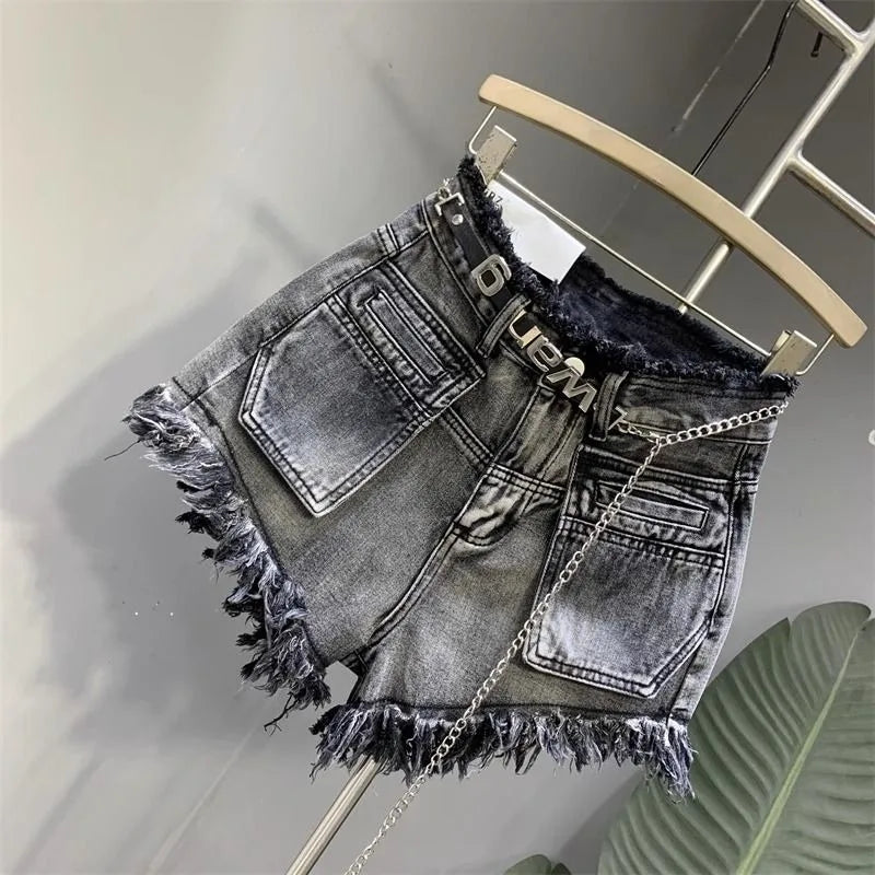 American New Vintage Washing Makes Old Niche Design With Raw Edge Jeans Female Summer High Waist And Slim Hot Pants Short Pants