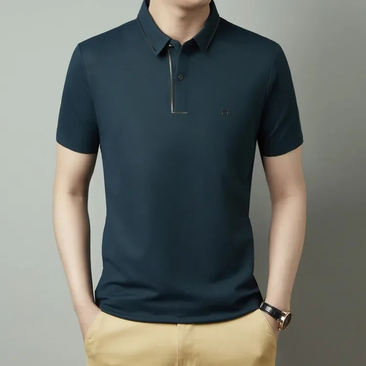 Men's New Polo Shirt Seamless Premium Luxury Cool Fabric Business Casual Golf Slim Fit Blouse Collar T-shirt