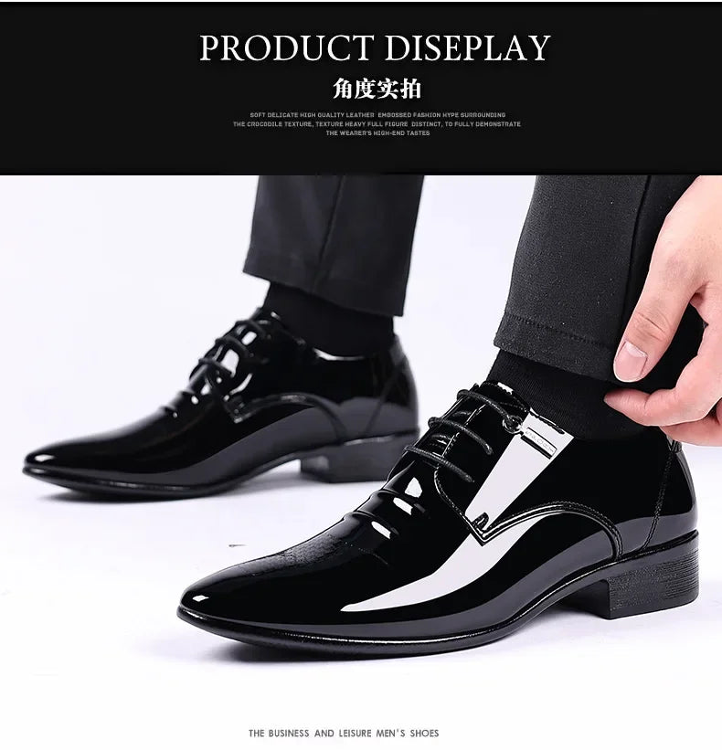 Trending Classic Men Dress Shoes for High Quality Men Oxfords Patent Leather Shoes Lace Up Formal Leather Wedding Party Shoes