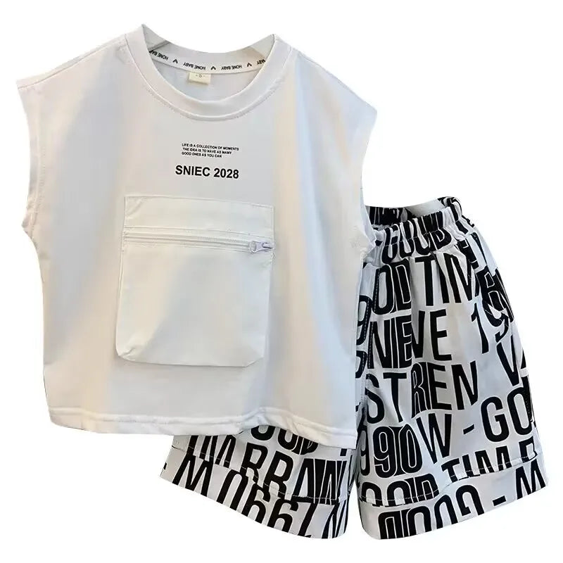 Boys' Summer Vest Set 2023 New Western Fashion Baby Summer Sleeveless Clothing Children's Handsome Two Piece Set