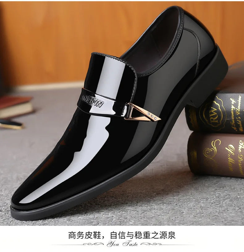 Men's Leather Shoes Paten Oxford Shoes for Men Slip on Bright Leather Business Casual Shoes Footwear Pointed Toe Shoes for Man