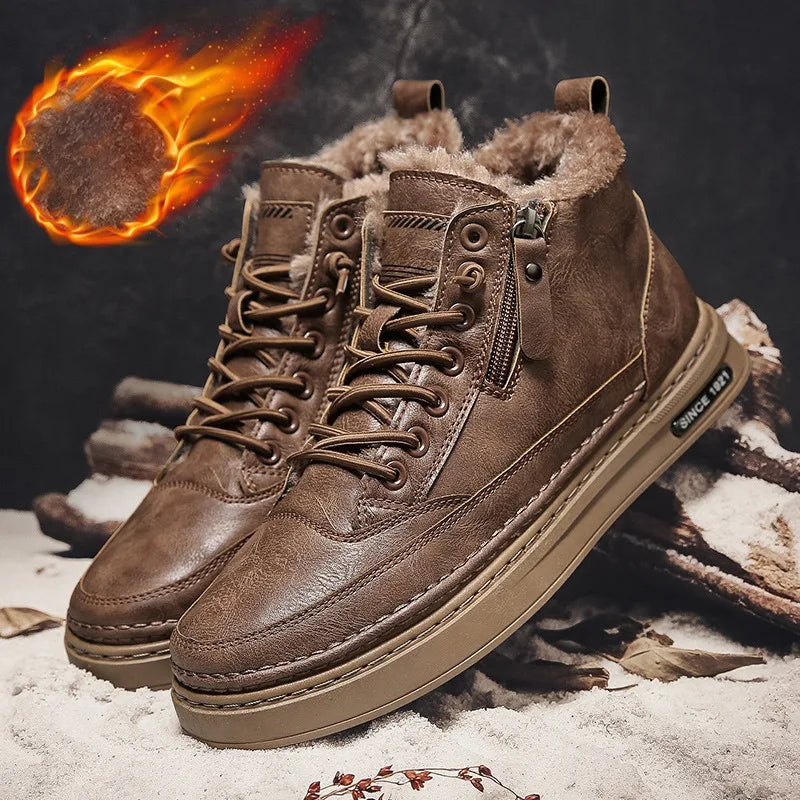 Men Boots Winter High Top Leather Shoes Fashion Male Cotton Shoes  Ankle Boots Men's Outdoor Casual Shoes zapatillas de hombre