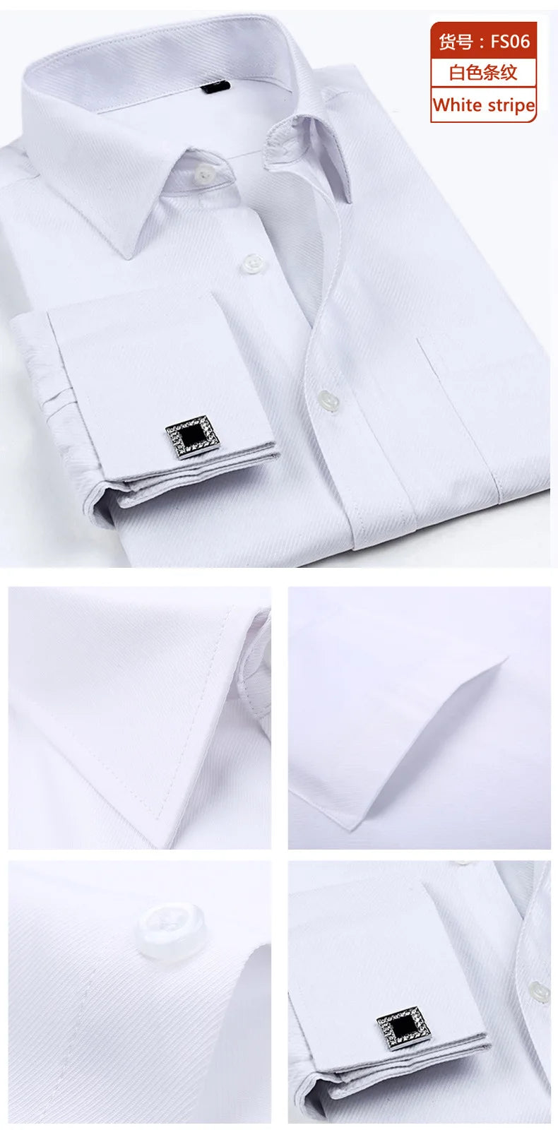 Men's Classic French Cuffs Social Dress Shirt Formal Business Standard-fit Long Sleeve Wedding Party Office Work White Shirts