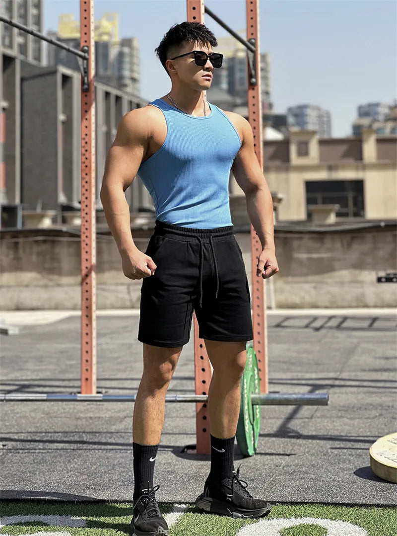 Men's vest Elasticity stripe Round Neck Oversized Sleeveless T-Shirt Gym Sports Fitness Running Training Bodybuilding Tank Top