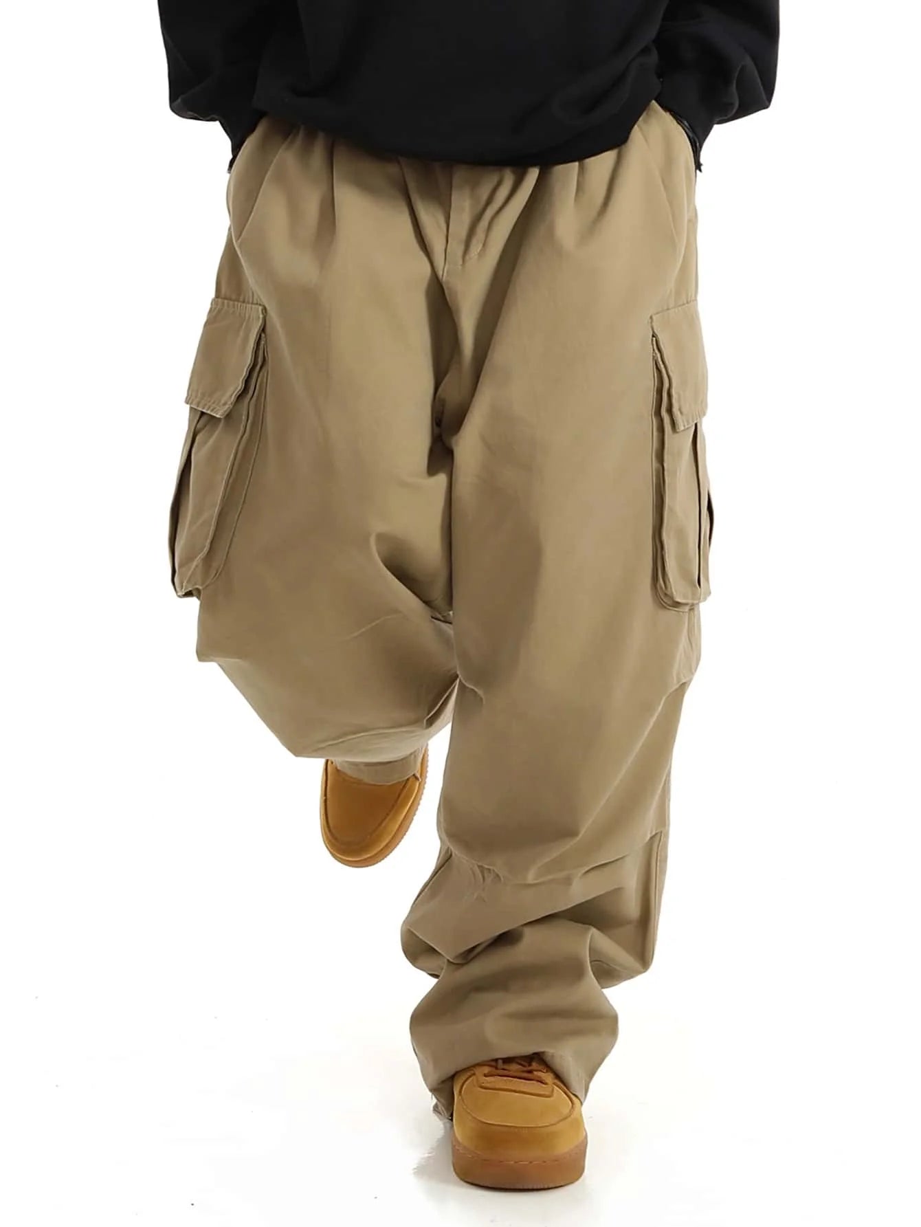 Classic Design Multi Flap Pockets Cargo Pants,Men's Loose Fit Drawstring Cargo Pants，For Skateboarding,Street,Outdoor Camping