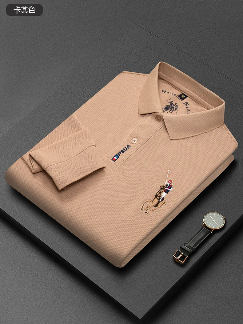 High end luxury brand exquisite embroidered polo shirt Men's long sleeve 2023 Autumn New Fashion lapel T-shirt wrinkle resistant