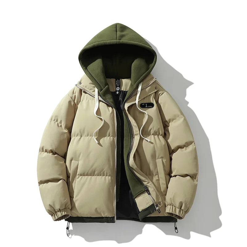 Winter Warm Jacket Casual Fashion 2-in-1 Hooded Windproof Bicycle Cotton Coat Windbreaker