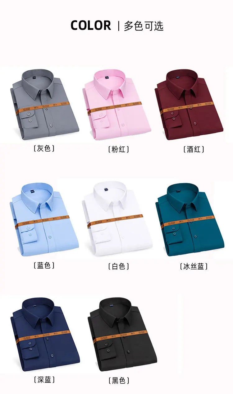 Men's Solid color Business Casual Formal shirt Fashion classic slim solid color long sleeve shirt no ironing social high quality