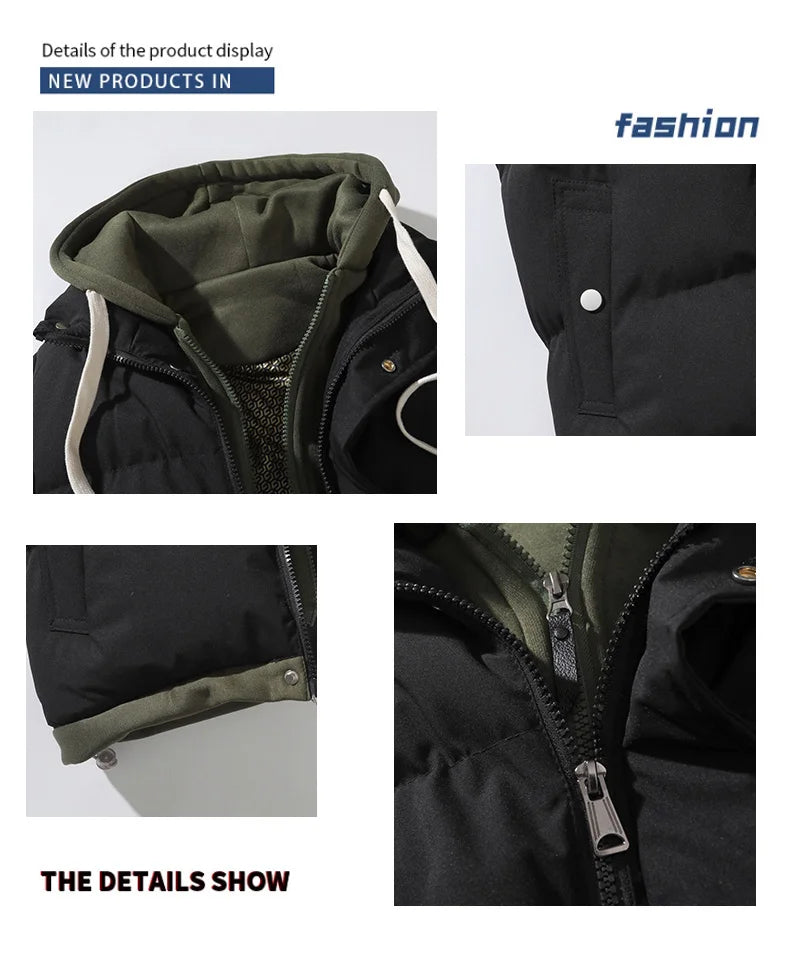 Autumn and winter down cotton vest for men and women, versatile, loose, trendy brand, fake two-piece vest, cotton jacket