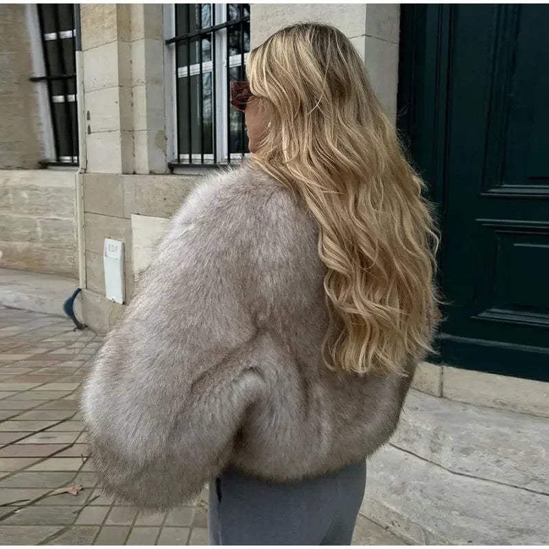 Fashion Fluffy Faux Fur Coat For Women Winter Elegant Loose Long Sleeve Jacket Female Luxury Thick Lady High Street Outerwear