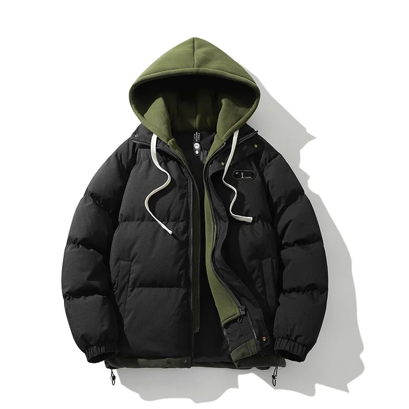 Winter Warm Jacket Casual Fashion 2-in-1 Hooded Windproof Bicycle Cotton Coat Windbreaker