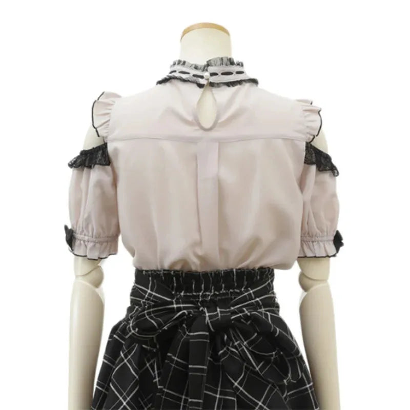 Gothic Lolita Blouses Women Sweet Bow Off Shoulder JK Shirt Japanese Girls Elegant Love Heart Lace Ruffles Blusas Mujer Tops