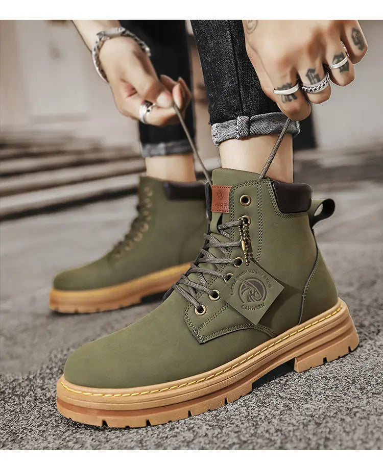 High Top Boots Men Fashion Motorcycle Ankle Walking Boots for Men Winter Boots Man Shoes Lace-Up Botas Hombre Spring Work Boots