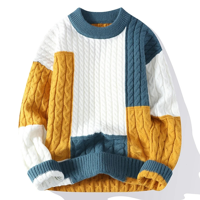 New Winter Fashion Patchwork Loose Sweater Men Streetwear High Quality Mens Casual Sweaters Warm Knitting Pullovers Men