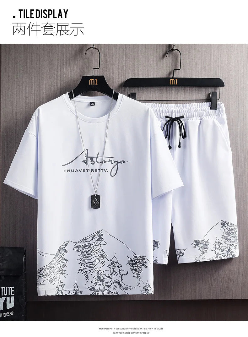 Summer Clothes For Men 2 Piece Men Set Short Sleeve Tshirt Shorts Set Men Fashion Clothing Printing Pattern Slim Tracksuit