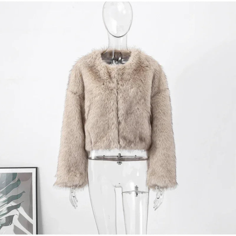 Fashion Fluffy Faux Fur Coat For Women Winter Elegant Loose Long Sleeve Jacket Female Luxury Thick Lady High Street Outerwear