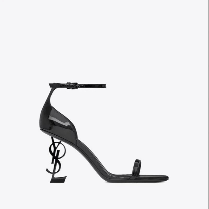 Luxury Girls Single Line Sandals Fashion Black Patent Leather Sexy Letter High Heels Brand Designer Stiletto Heels for Women