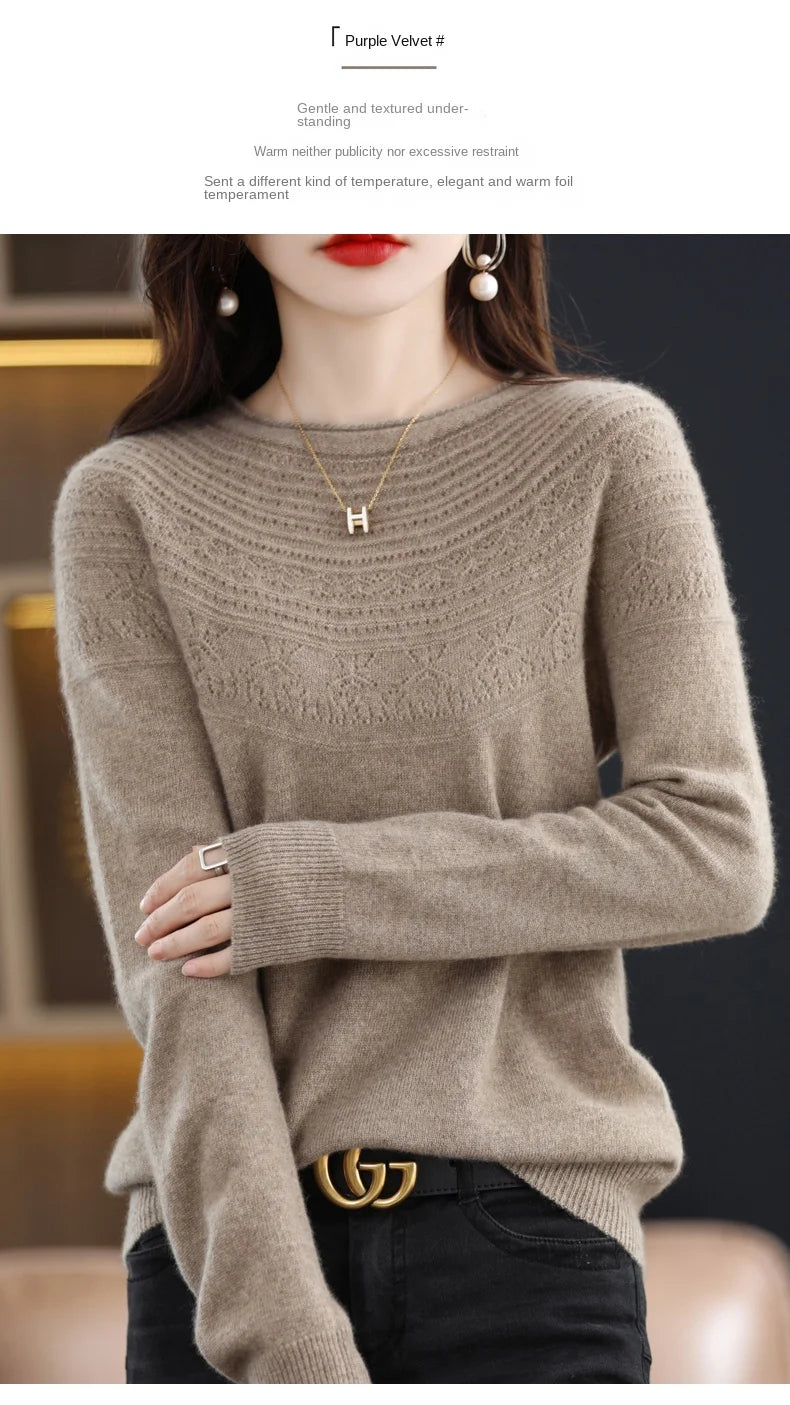 100% Merino Wool Knitted Sweater Autumn/Winter 2024 New Women's Round Neck Hollow Top 11 Color Pullover Versatile Coat NJR1107