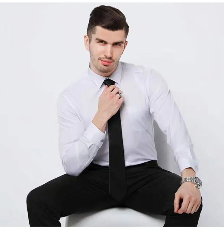 Men's Solid color Business Casual Formal shirt Fashion classic slim solid color long sleeve shirt no ironing social high quality