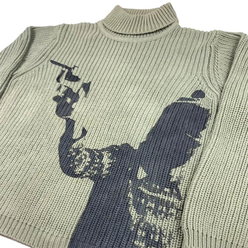 Men's Vintage Knit Sweaters Fall/Winter Pullover Sweater Turtleneck Unisex Y2K Harajuku Oversized Sweater Print Chic Aesthetics