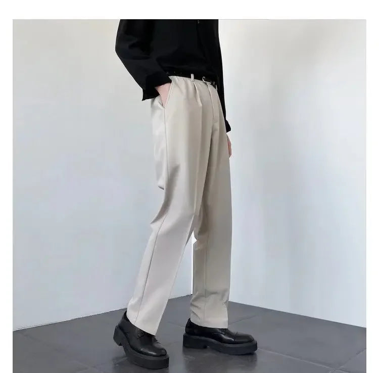 2024 New Men White Straight Pants Fashion Korean Loose Suit Trousers Casual Draped Baggy White Wide Pant Male Streetwear