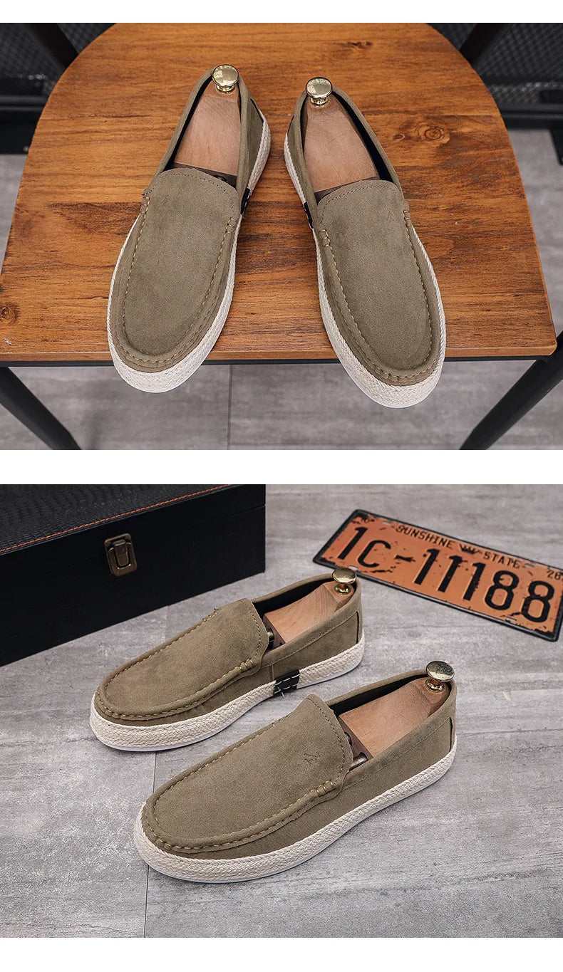 Men Loafers Shoes Summer Shoes Man New Fashion Canvas Footwear Soft Flat Comfy Flock Suede Leather Men Casual Vulcanized Shoe