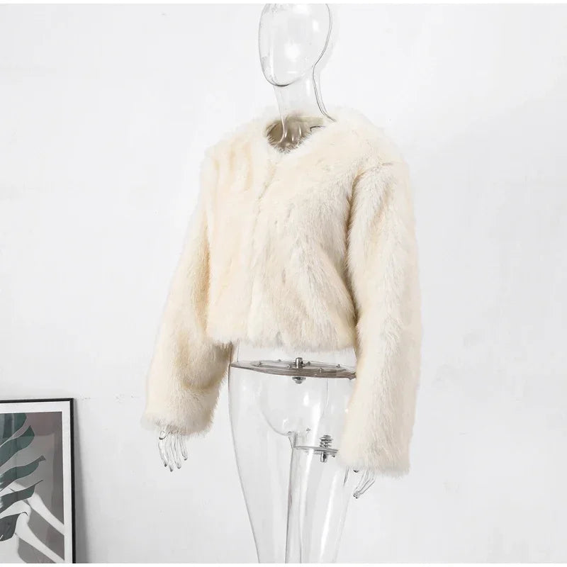 Fashion Fluffy Faux Fur Coat For Women Winter Elegant Loose Long Sleeve Jacket Female Luxury Thick Lady High Street Outerwear