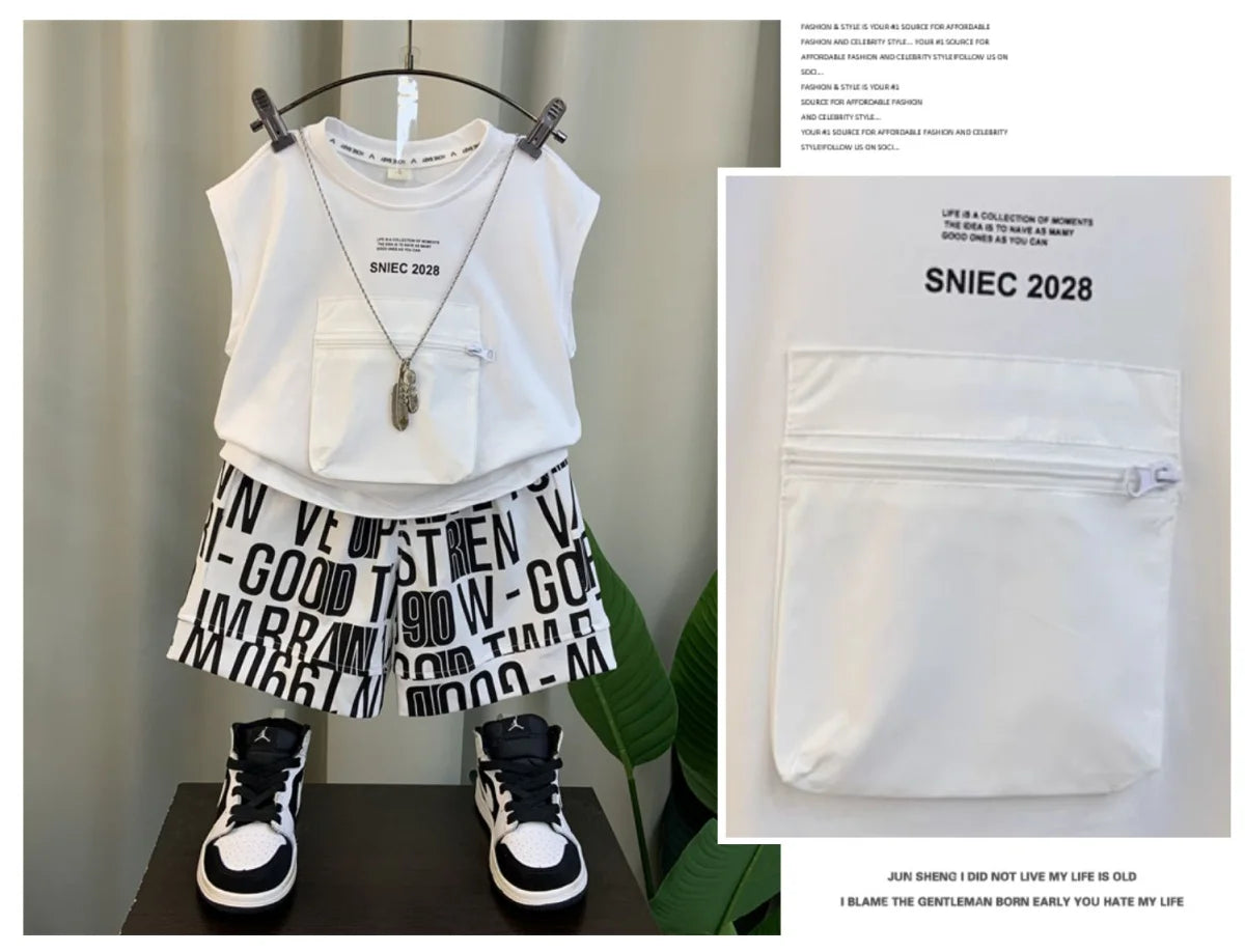 Boys' Summer Vest Set 2023 New Western Fashion Baby Summer Sleeveless Clothing Children's Handsome Two Piece Set