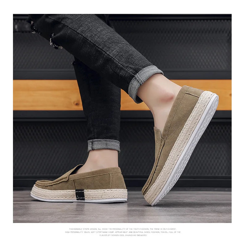 Men Loafers Shoes Summer Shoes Man New Fashion Canvas Footwear Soft Flat Comfy Flock Suede Leather Men Casual Vulcanized Shoe