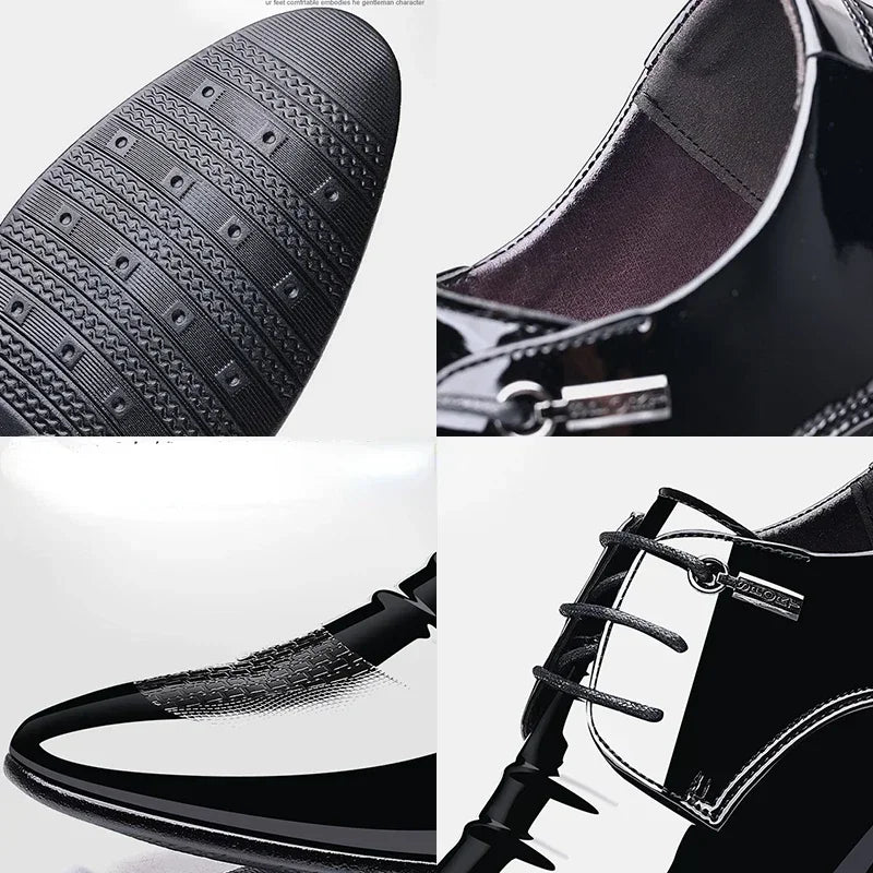 Trending Classic Men Dress Shoes for High Quality Men Oxfords Patent Leather Shoes Lace Up Formal Leather Wedding Party Shoes