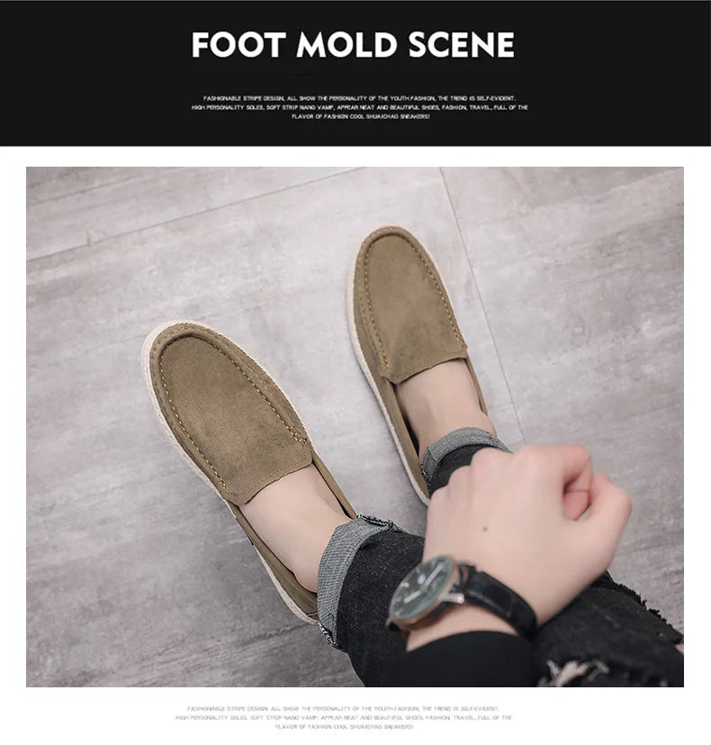 Men Loafers Shoes Summer Shoes Man New Fashion Canvas Footwear Soft Flat Comfy Flock Suede Leather Men Casual Vulcanized Shoe