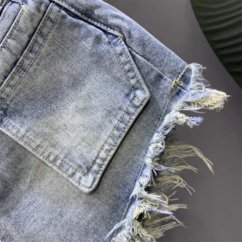 American New Vintage Washing Makes Old Niche Design With Raw Edge Jeans Female Summer High Waist And Slim Hot Pants Short Pants