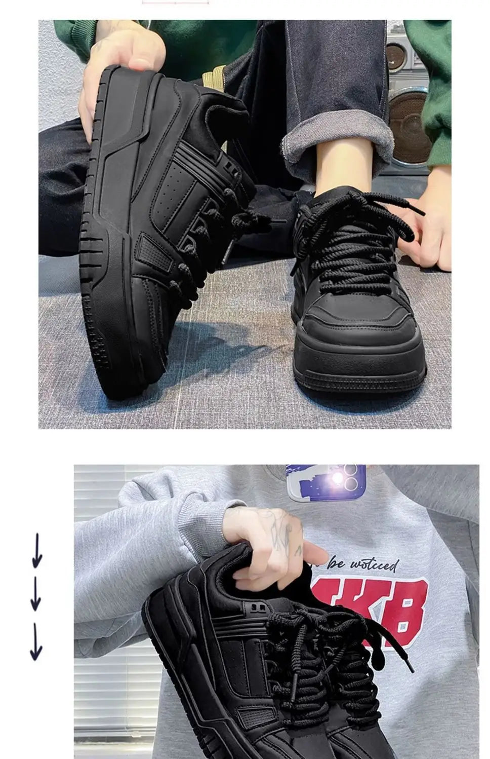 Men's Sneakers Fashion Platform Casual Shoe Skateboard Shoes for Men Lace Up Sports Shoes White Black