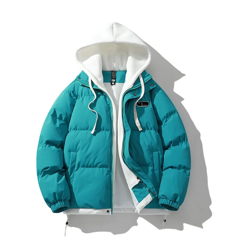 Winter Warm Jacket Casual Fashion 2-in-1 Hooded Windproof Bicycle Cotton Coat Windbreaker