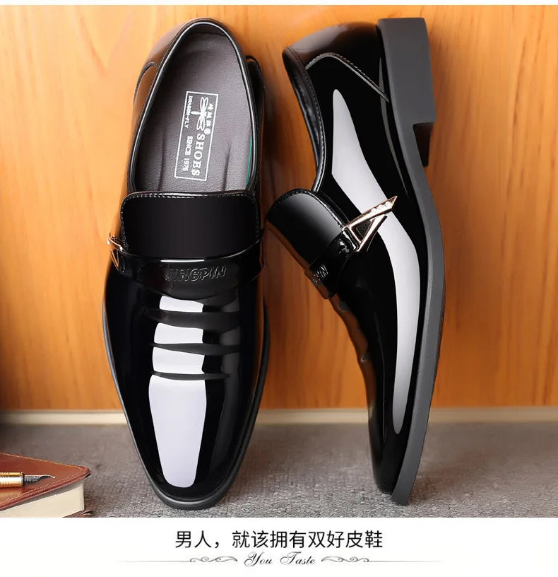 Men's Leather Shoes Paten Oxford Shoes for Men Slip on Bright Leather Business Casual Shoes Footwear Pointed Toe Shoes for Man