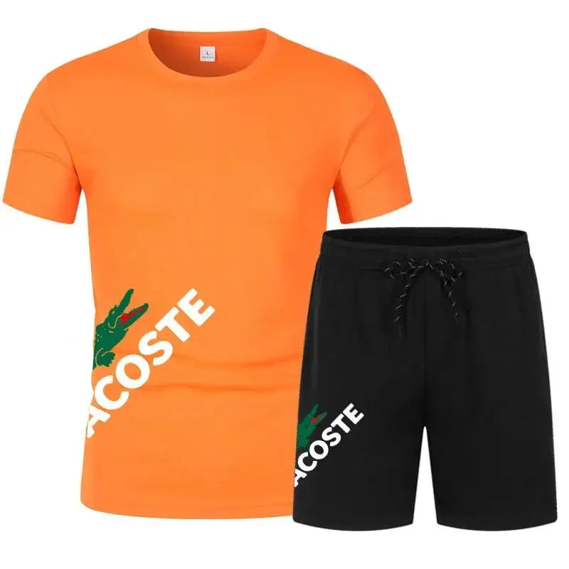 Men's Summer Fashion Sports Set Breathable Quick Drying T-shirt + Shorts Fitness Game Training Basketball