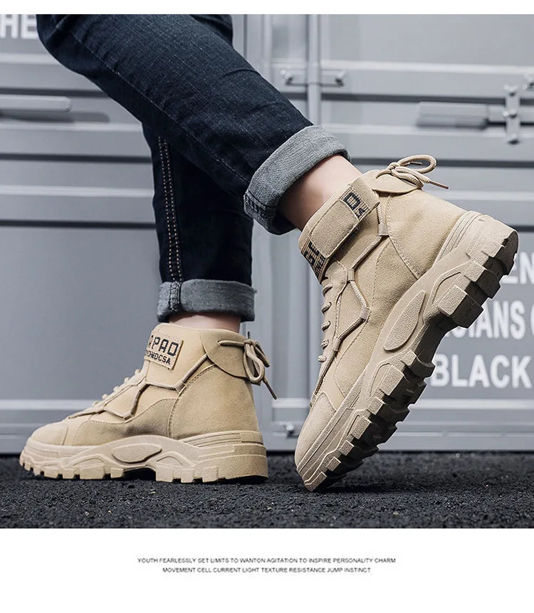 2024 Men's Platform Boots Fashion Desert Boots New Comfortable Non-slip Hiking Shoe High Top All-match Work Boots Bota Masculina