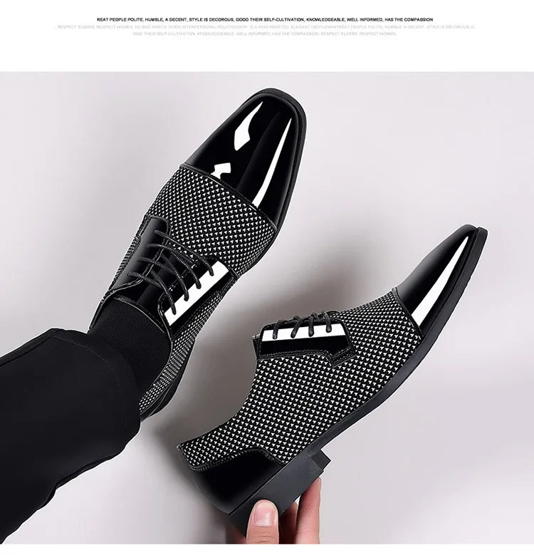 Trending Classic Men Dress Shoes For Men Oxfords Patent Leather Shoes Lace Up Formal Black Leather Wedding Party Shoes2023