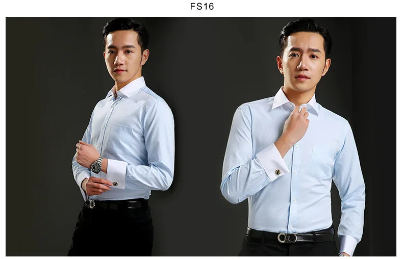 Men's Classic French Cuffs Social Dress Shirt Formal Business Standard-fit Long Sleeve Wedding Party Office Work White Shirts