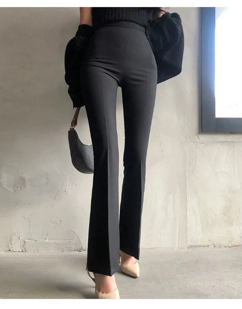 Korea Style Sexy High Waist black Flare Pants Office Lady Slim fit Fashion Women Pants Casual Trousers