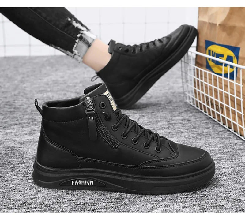 Men Boots 2024 New High Top Leather Casual Shoes Fashion Versatile Shoes Flat Ankle Boots Business Outdoor Shoes For Man Sneaker