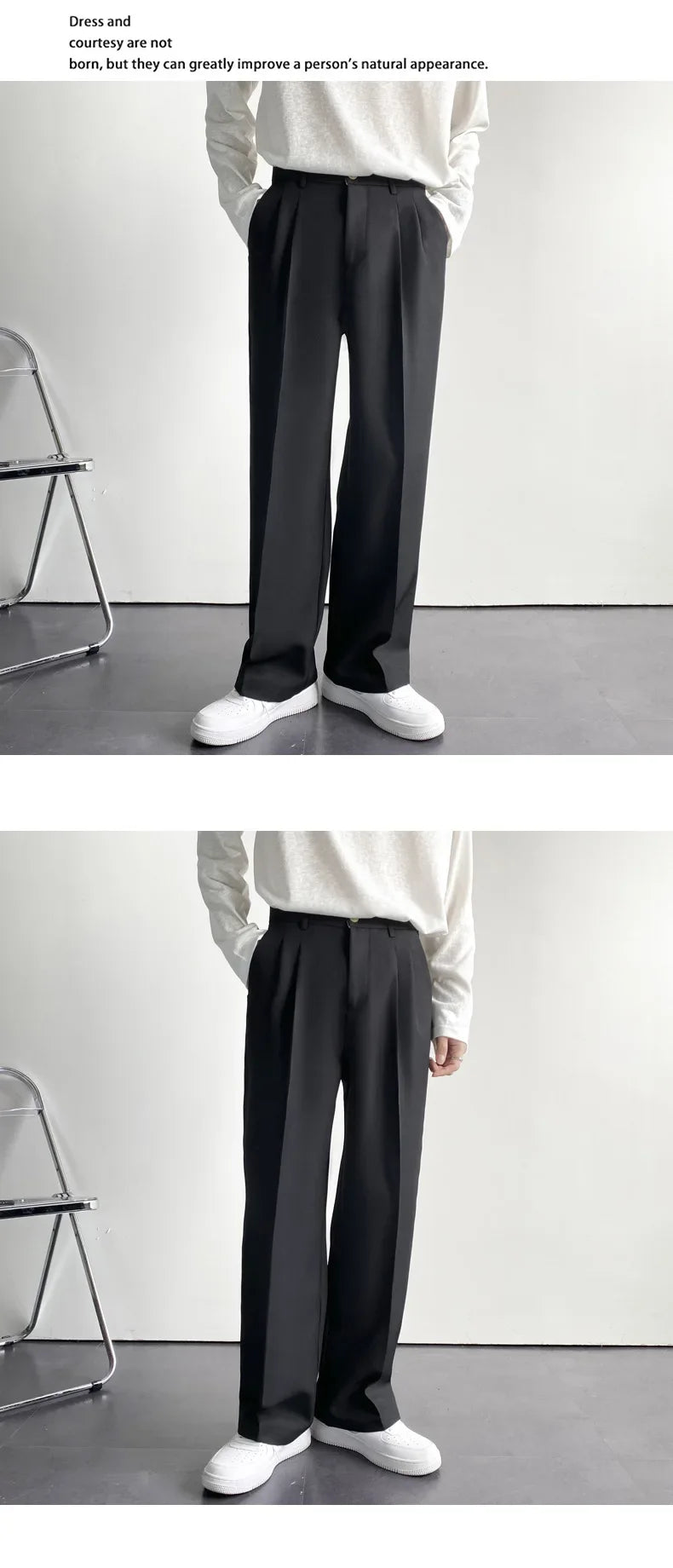 2024 New Men White Straight Pants Fashion Korean Loose Suit Trousers Casual Draped Baggy White Wide Pant Male Streetwear